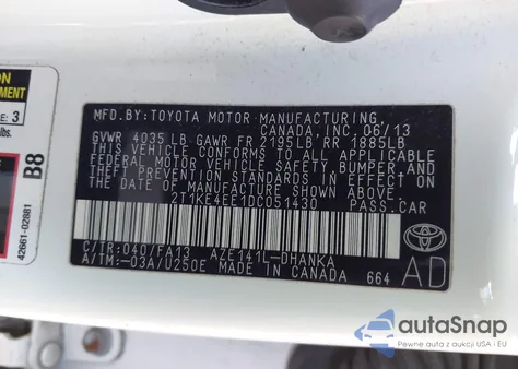 2013 Toyota Matrix S z USA, uszkodzony, nr VIN 2T1KE4EE1DC051430